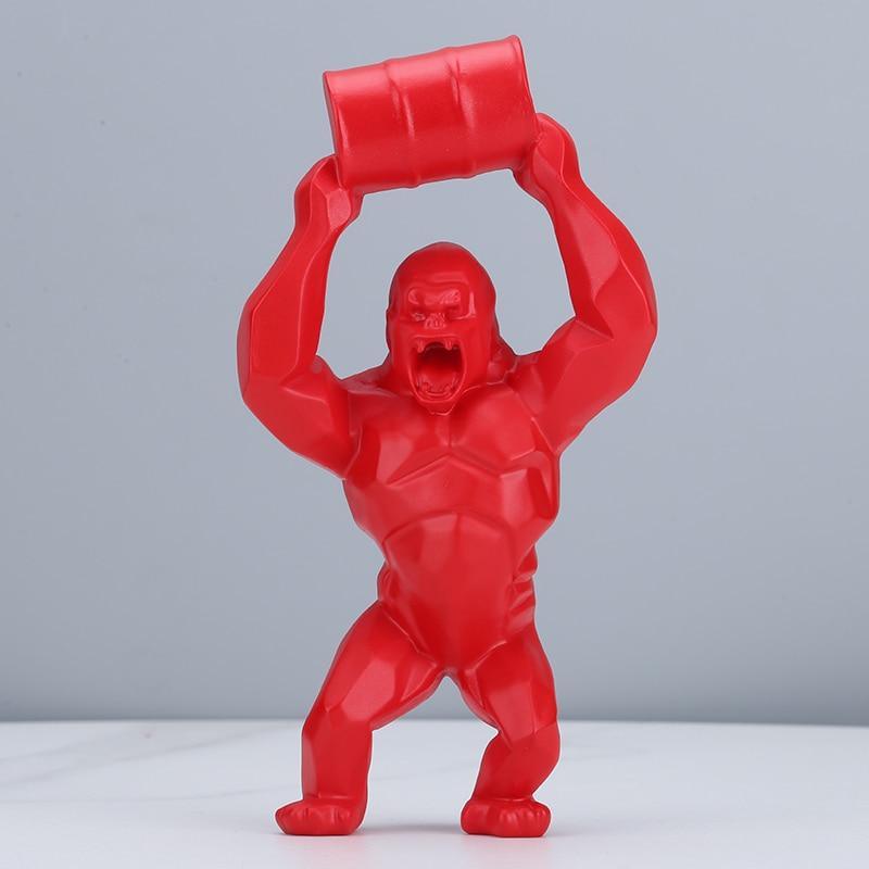 Shop 0 Red / H-40cm / China Creative Resin Sculpture Lift Bucket King Kong Home Decoration Barrel Simulation Gorilla Figure Statue Living Room Decor Mademoiselle Home Decor