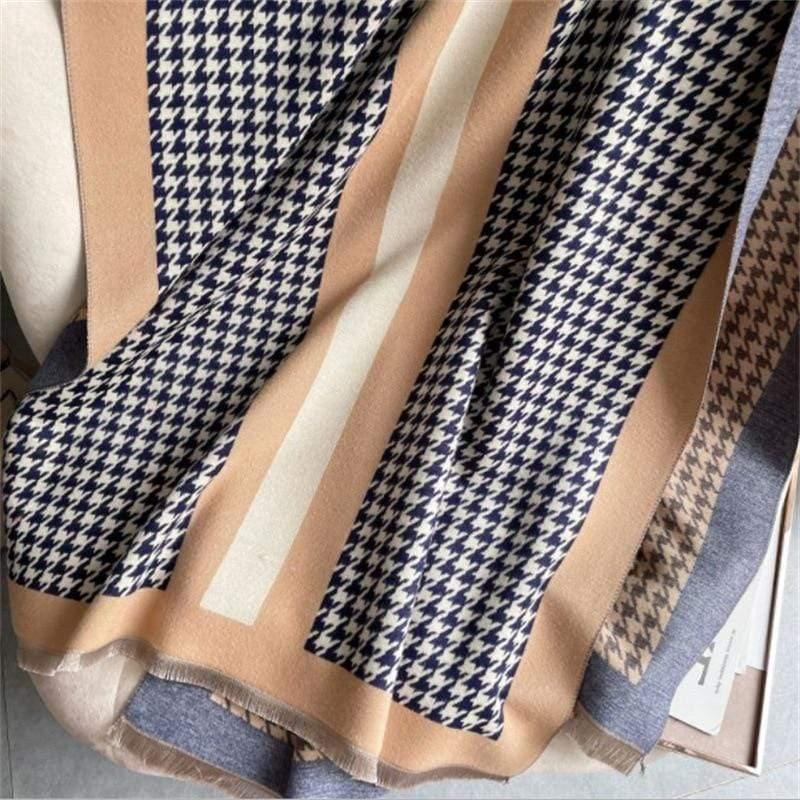 Shop 0 Blue / 180-65 Thick Warm Winter Scarf Houndstooth Design Print Women Cashmere Pashmina Shawl Lady Wrap Scarves Knitted Female Foulard Blanket Mademoiselle Home Decor