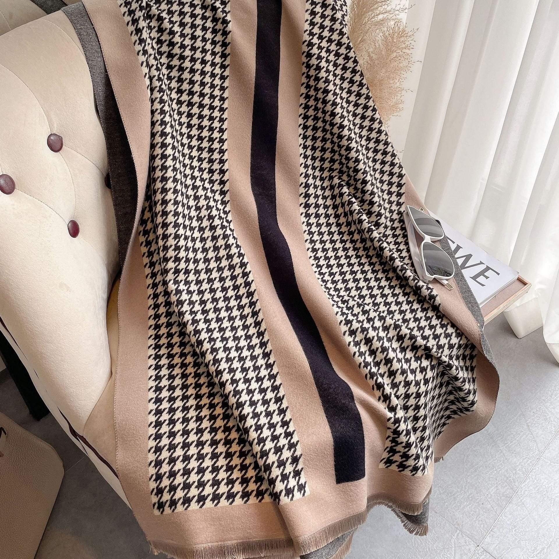 Shop 0 Thick Warm Winter Scarf Houndstooth Design Print Women Cashmere Pashmina Shawl Lady Wrap Scarves Knitted Female Foulard Blanket Mademoiselle Home Decor