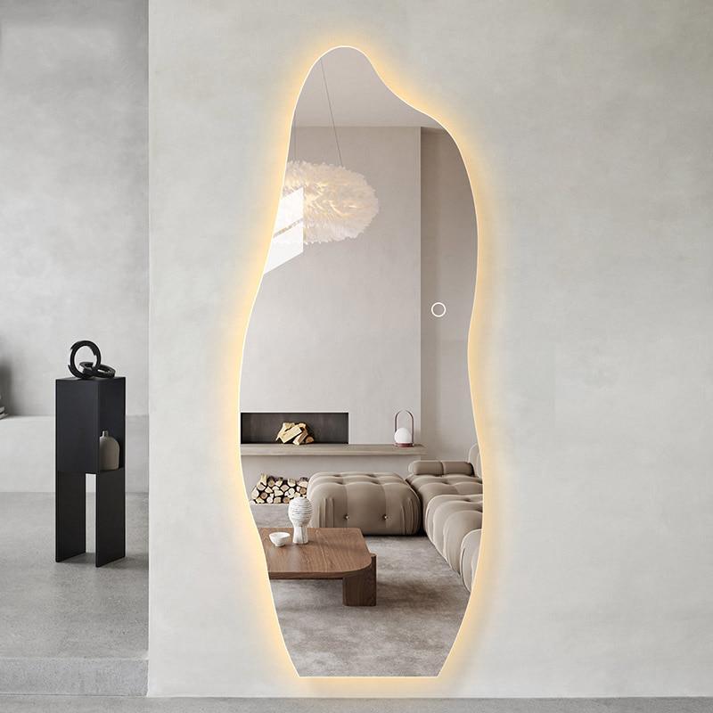 Shop 0 Aesthetic Irregular Design Mirror Makeup Wall Adhesive Vanity Light Smart Mirror Dressing Table Espejo Pared Bathroom HX50DM Mademoiselle Home Decor