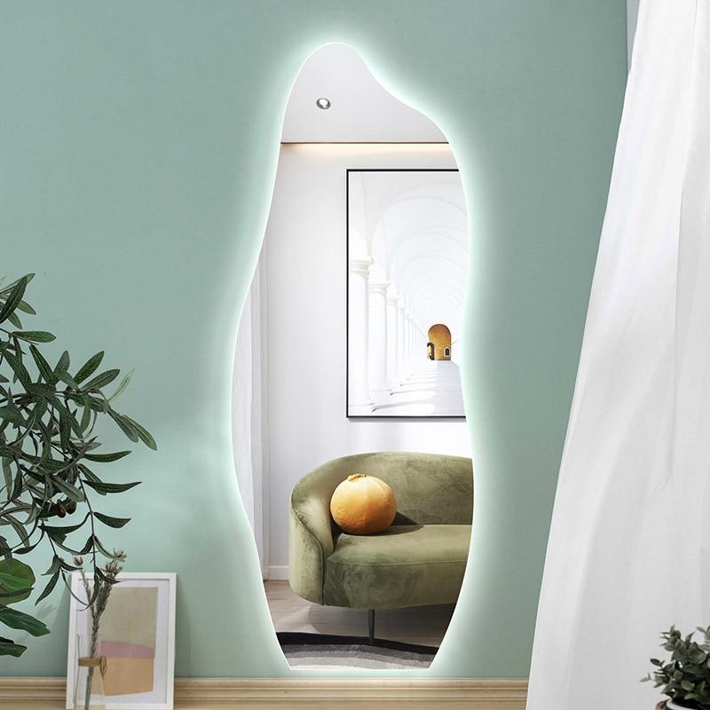 Shop 0 Aesthetic Irregular Design Mirror Makeup Wall Adhesive Vanity Light Smart Mirror Dressing Table Espejo Pared Bathroom HX50DM Mademoiselle Home Decor