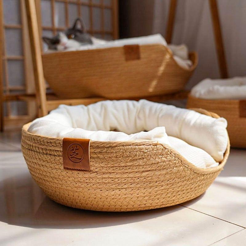 Shop 0 Yokee Pet Cat Mat Dog Bed Sofa Handmade Bamboo Weaving Four Season Cozy Nest Baskets Waterproof Removable Cushion Sleeping House Mademoiselle Home Decor