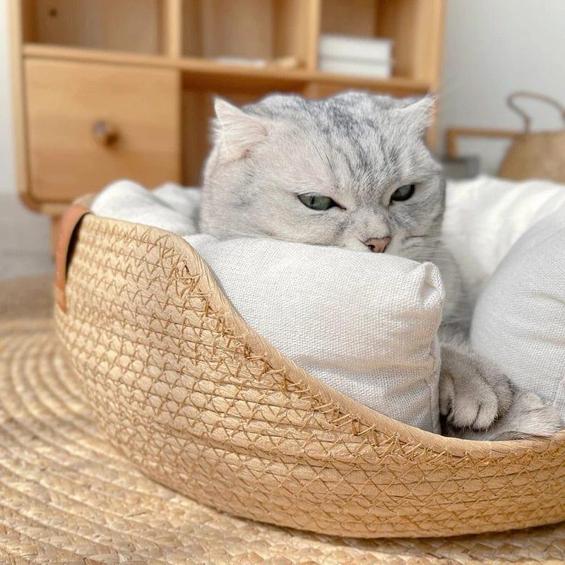 Shop 0 Yokee Pet Cat Mat Dog Bed Sofa Handmade Bamboo Weaving Four Season Cozy Nest Baskets Waterproof Removable Cushion Sleeping House Mademoiselle Home Decor