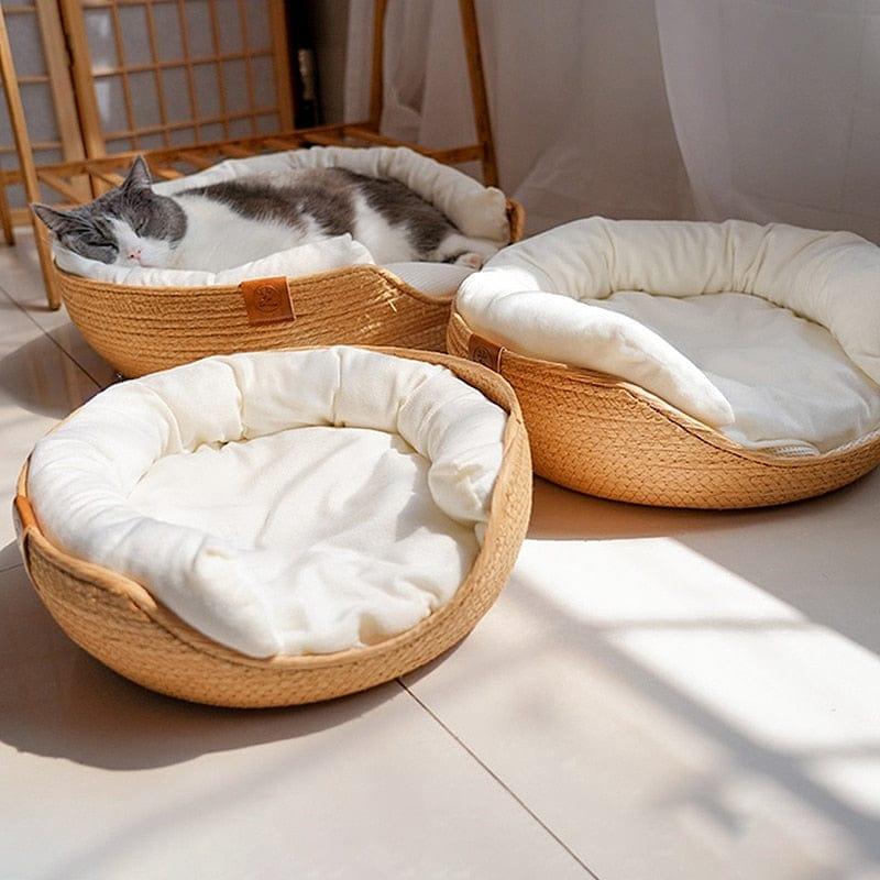 Shop 0 Yokee Pet Cat Mat Dog Bed Sofa Handmade Bamboo Weaving Four Season Cozy Nest Baskets Waterproof Removable Cushion Sleeping House Mademoiselle Home Decor