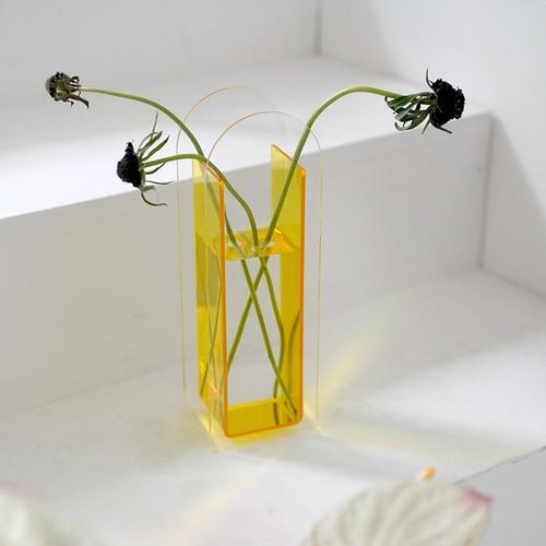 Shop 0 Clear Yellow Slim Acrylic Vase Dazzle Colorful Flower Vase Decoration Ornaments Small Vase Creativity Home Decoration Mademoiselle Home Decor