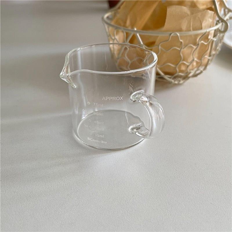 Shop 0 75ML D / 50-150ml 50/75/100ML Espresso Measuring Cup with Wooden Handle Double/Single Spouts Clear Coffee Shot Glass Heat Resistant Retro Milk Jug Mademoiselle Home Decor