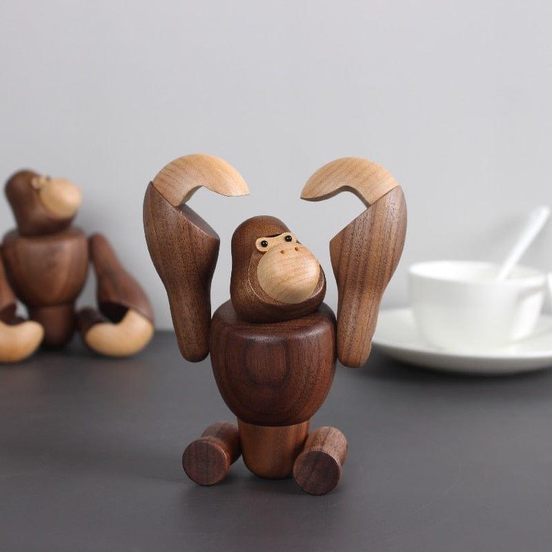 Shop 0 Walnut wood Gorilla Room decor statue Cartoon wooden artwork Carving Model For Home Office Decoration craft Modern cute figurine Mademoiselle Home Decor