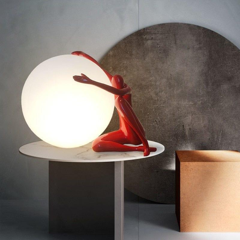 Shop 0 Nordic Round Ball Humanoid Moon Table Lamp Creative Hold The Ball Desk Lamp Living Room Bedroom Desk Bedside Lamp Dimming Led Mademoiselle Home Decor