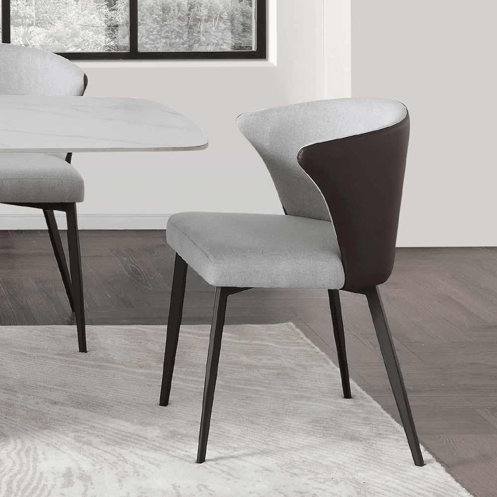 Shop Edam Wingback Gray Dining Chair, Iron Feet, PU Leather, Fabric, Assembly Needed( Set of 2 ) Mademoiselle Home Decor
