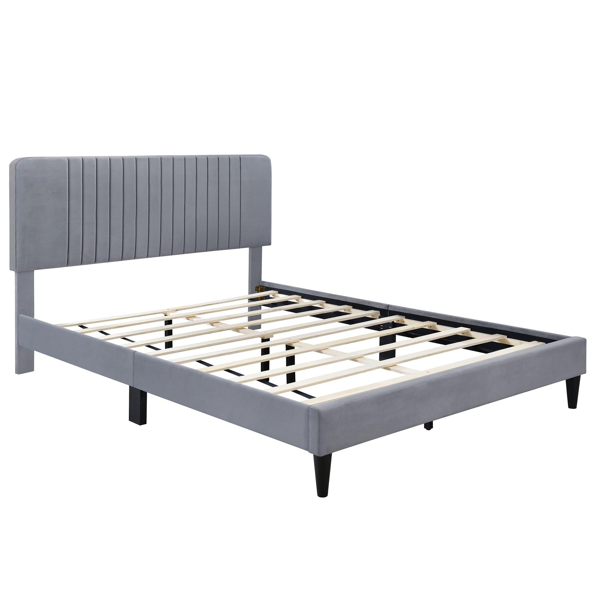 Shop 4-Pieces Bedroom Sets Queen Size Upholstered Platform Bed with Two Nightstands and Storage Bench-Gray Mademoiselle Home Decor