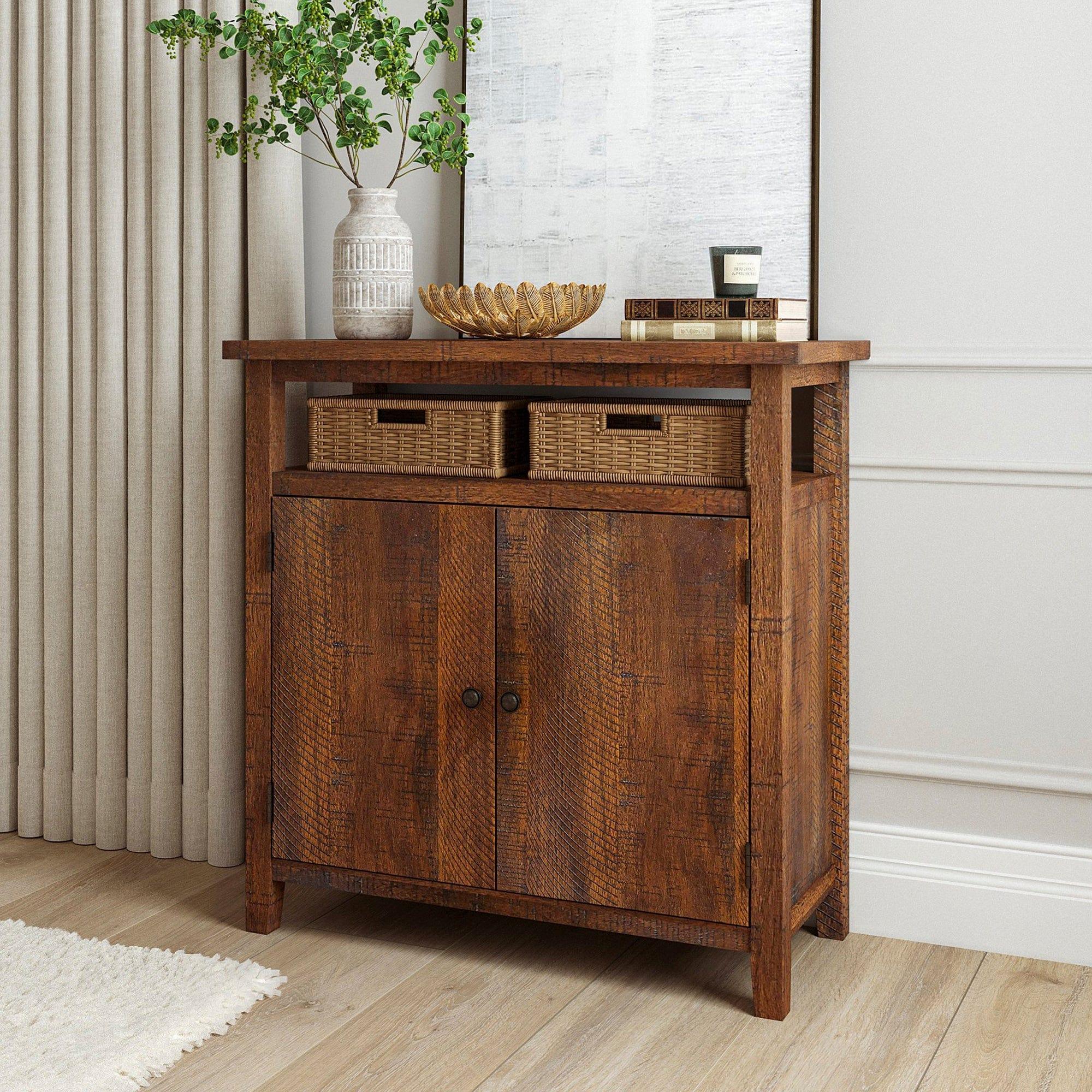 Shop Xavier Rough Sawn Natural Wood Console Cabinet Mademoiselle Home Decor