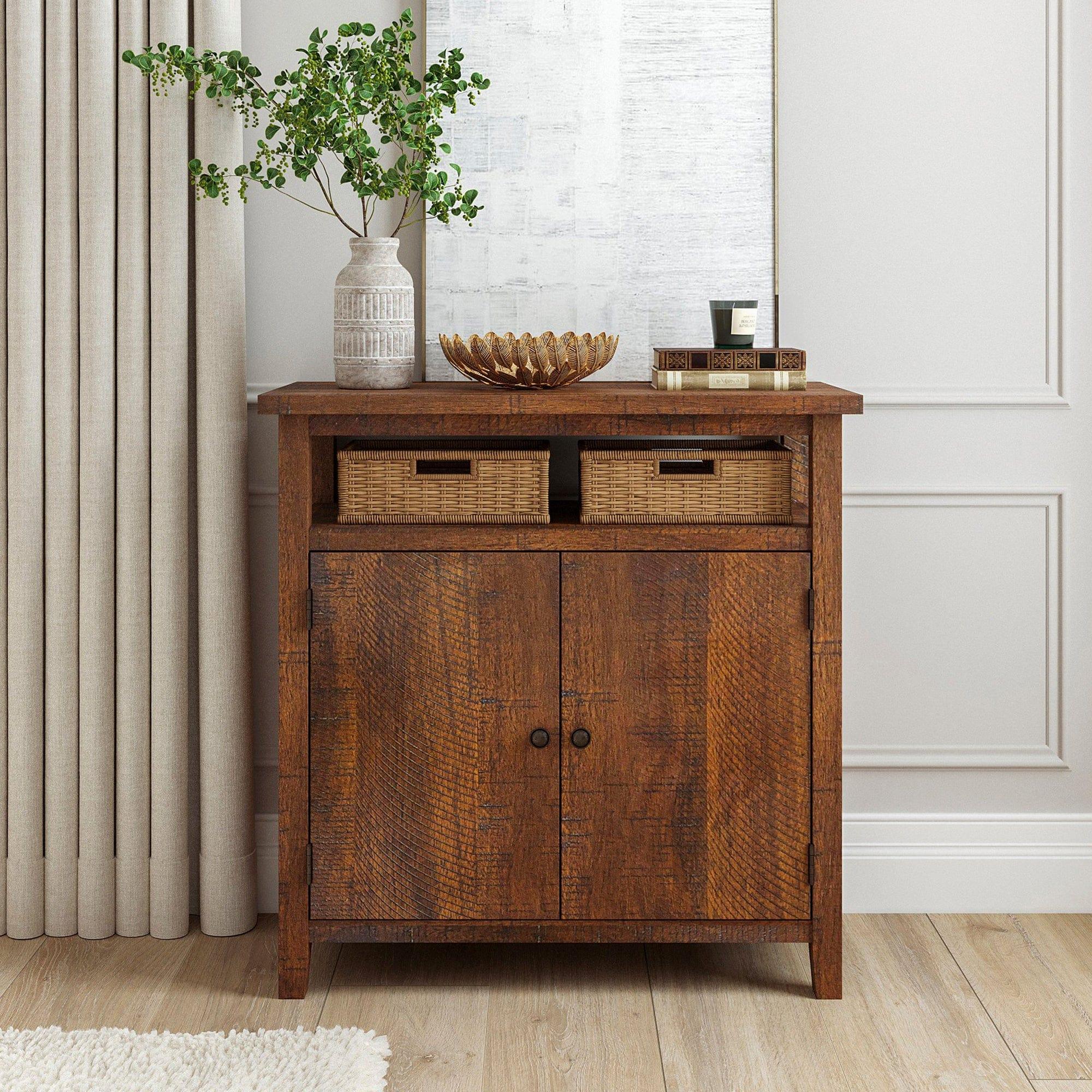 Shop Xavier Rough Sawn Natural Wood Console Cabinet Mademoiselle Home Decor