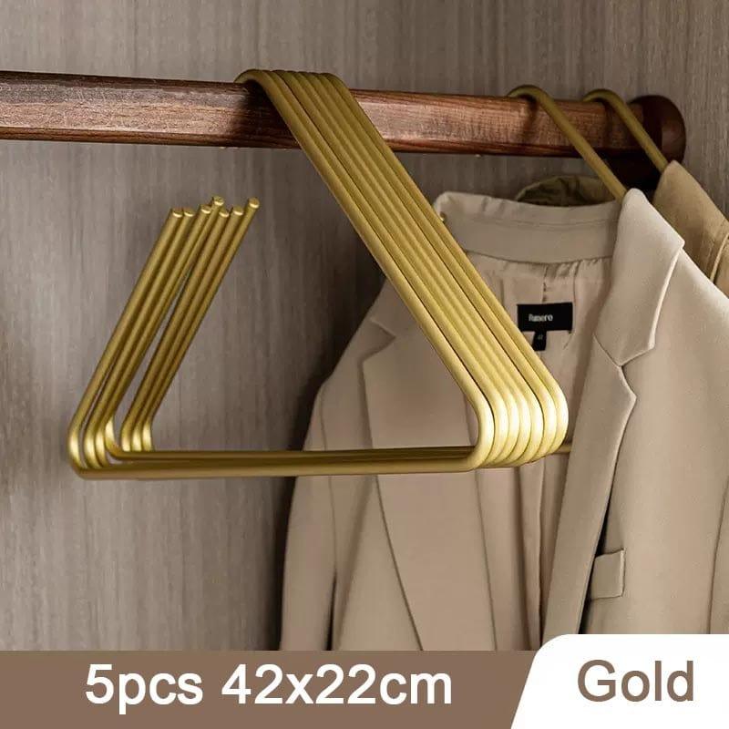 Shop 0 5pcs gold Creative Triangle Clothes Hangers 5pcs Solid Metal Hangers for Coat Trousers Scarf Drying Rack Storage Racks Wardrobe Organizer Mademoiselle Home Decor