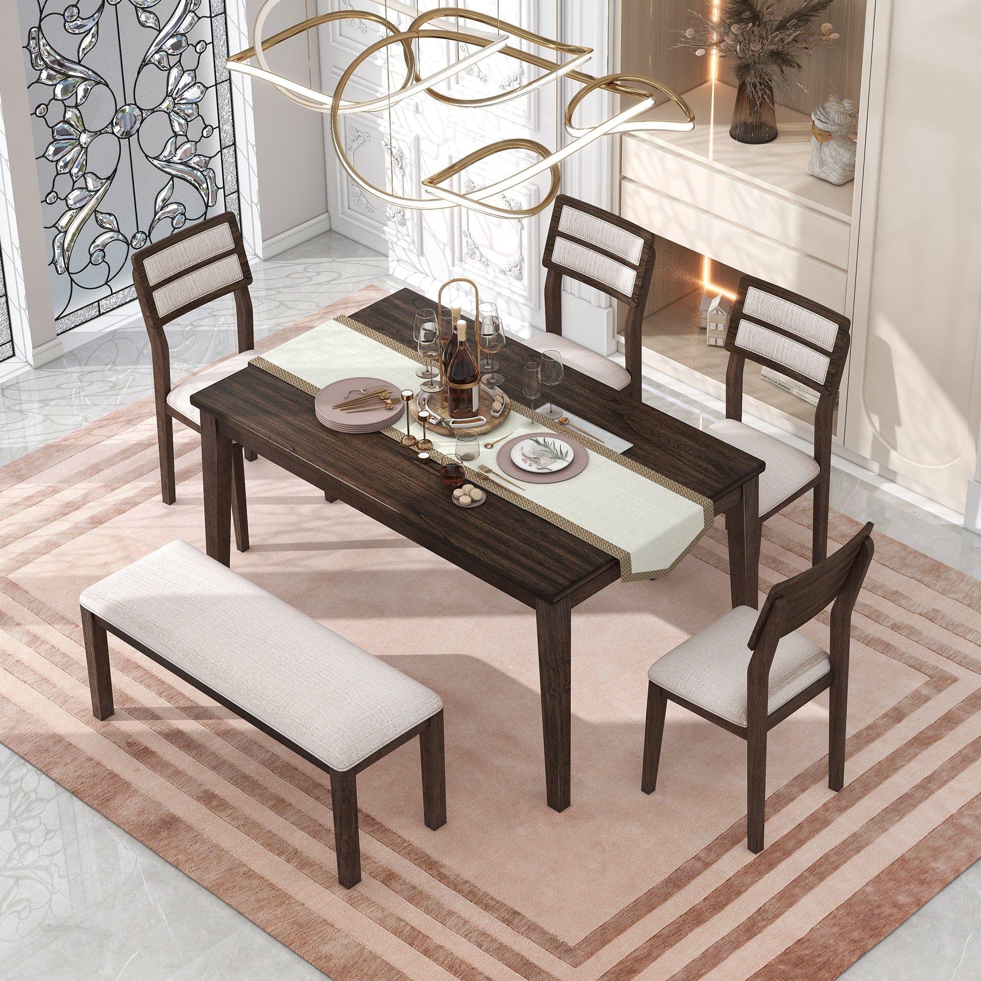 Shop TREXM Classic and Traditional Style 6 - Piece Dining Set, Includes Dining Table, 4 Upholstered Chairs & Bench (Espresso) Mademoiselle Home Decor