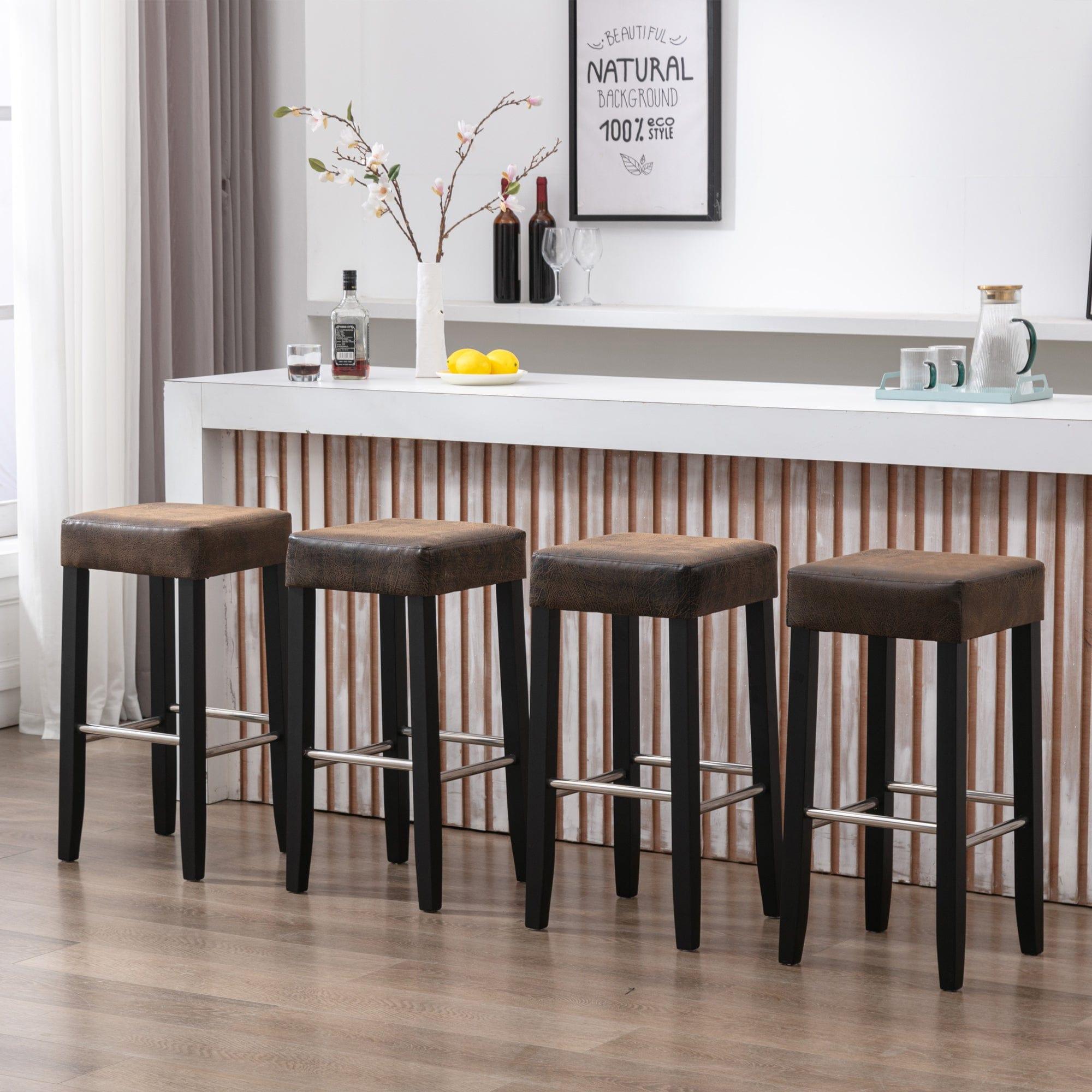 Shop HengMing Barstool in Brown Fabric and Black Wood Finish,2-Pcs Set Mademoiselle Home Decor