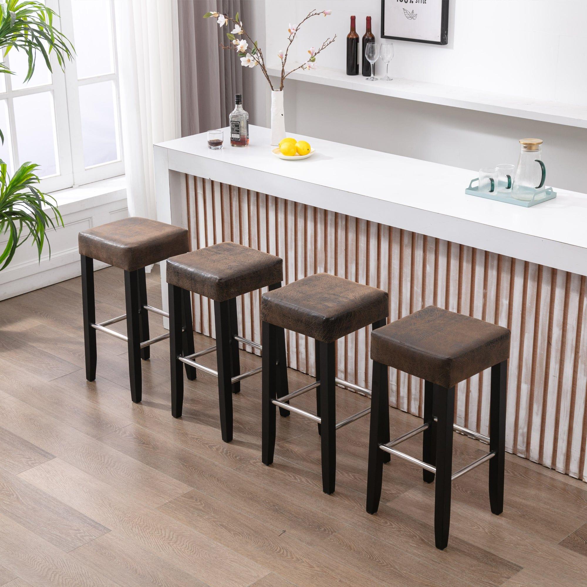 Shop HengMing Barstool in Brown Fabric and Black Wood Finish,2-Pcs Set Mademoiselle Home Decor