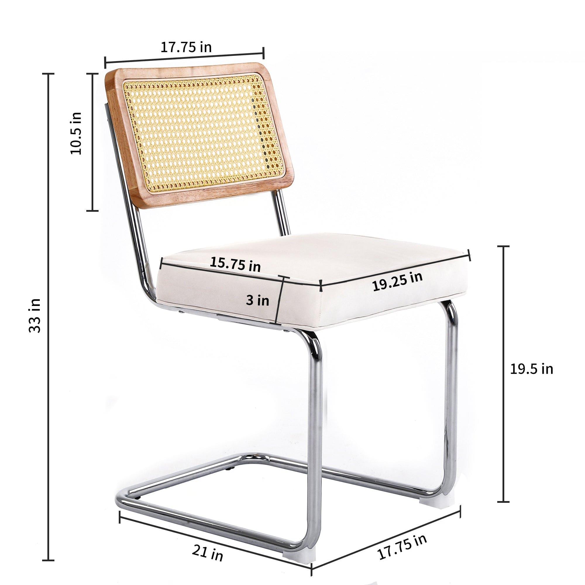 Shop Dining Chairs 2pcs, Velvet Side Chairs Rattan Chairs with Cane Back & Stainless Chrome Base, Modern Mid Century Breuer Designed Chairs, Upholstered Dining Living Room Kitchen Chairs, White Mademoiselle Home Decor