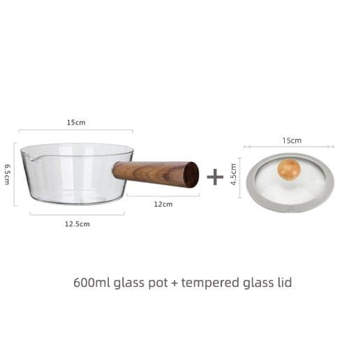 Shop 0 China / 0-1000ml / 1 Set 400ml/600ml Glass Pot With Wooden Handle Cooking Heating Milk Soup Porridge Pot Household Open Fire Kitchen Cookware Clay Pot Mademoiselle Home Decor