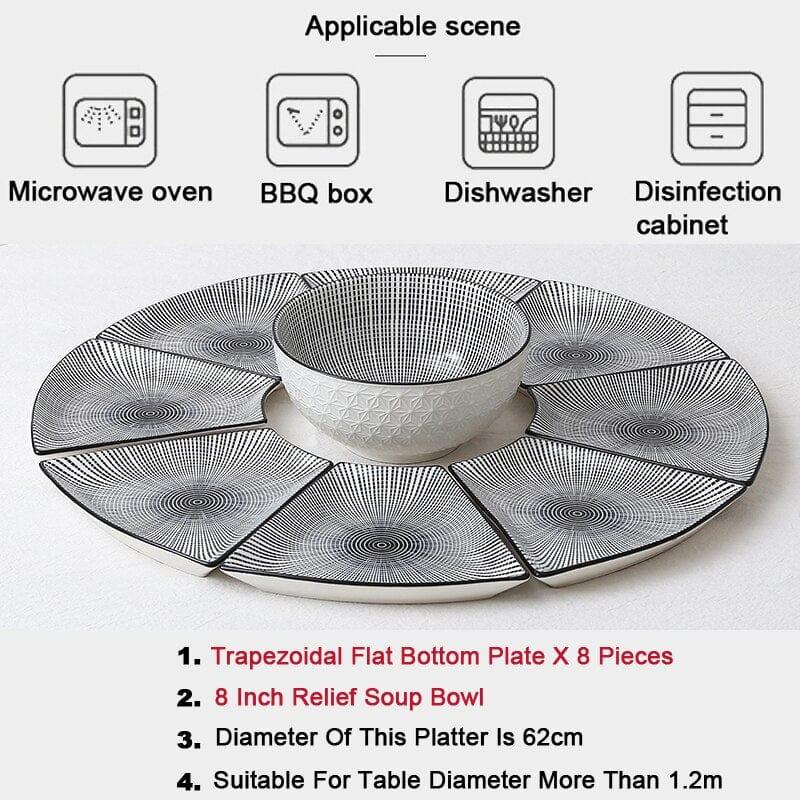 Shop 0 13 9 Pcs Platter Combo Ceramic Plate Set 8 Inch Soup Bowl Porcelain Tableware Underglaze Color Suitable Oven Dishwasher CZY1042 Mademoiselle Home Decor