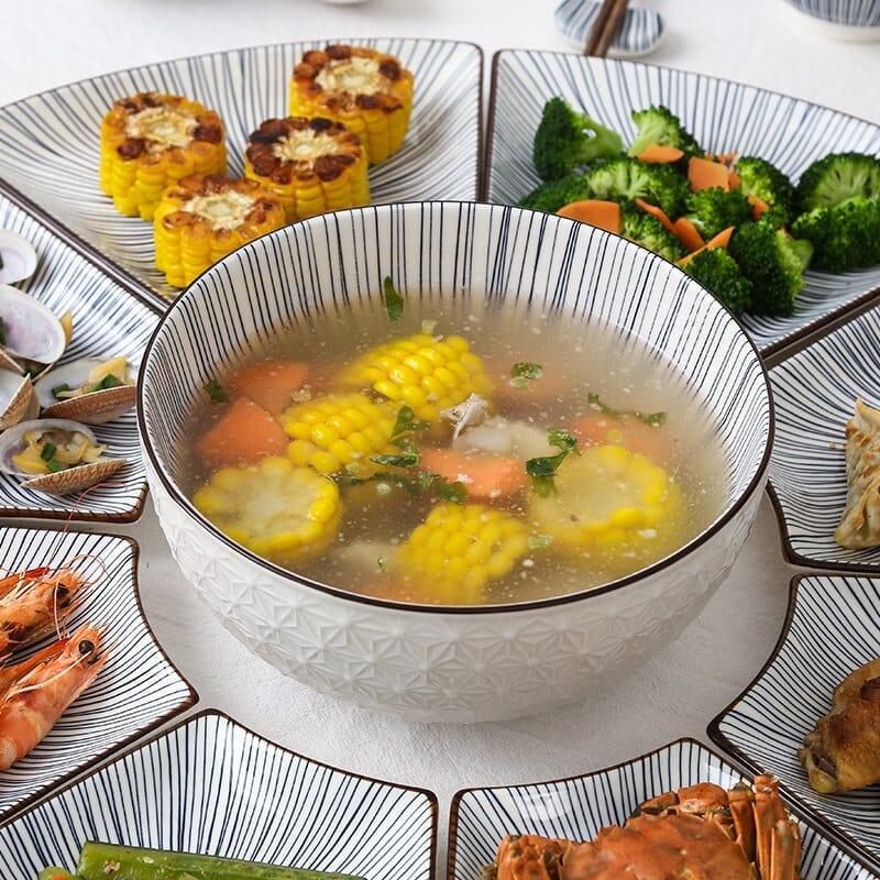 Shop 0 9 Pcs Platter Combo Ceramic Plate Set 8 Inch Soup Bowl Porcelain Tableware Underglaze Color Suitable Oven Dishwasher CZY1042 Mademoiselle Home Decor