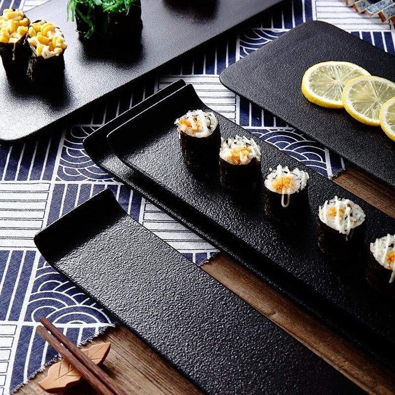 Shop 0 Black Ceramic Sushi Serving Plate Rectangular Tableware Set Restaurant Home Japanese Cuisine Dish Mademoiselle Home Decor