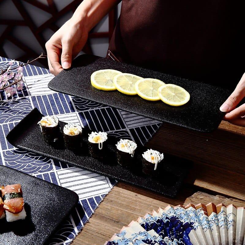 Shop 0 Black Ceramic Sushi Serving Plate Rectangular Tableware Set Restaurant Home Japanese Cuisine Dish Mademoiselle Home Decor