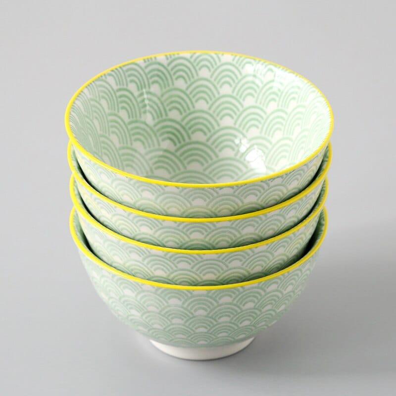 Shop 0 11 / 4.5 inch 4 Pcs/Set 4.5 Inch Rice Bowl, Ceramic Tableware, Thread, Underglaze Color, Support Oven And Dishwasher CZY-BS1001 Mademoiselle Home Decor