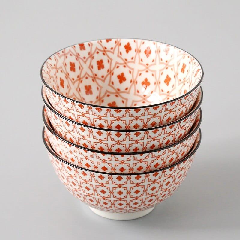 Shop 0 2 / 4.5 inch 4 Pcs/Set 4.5 Inch Rice Bowl, Ceramic Tableware, Thread, Underglaze Color, Support Oven And Dishwasher CZY-BS1001 Mademoiselle Home Decor