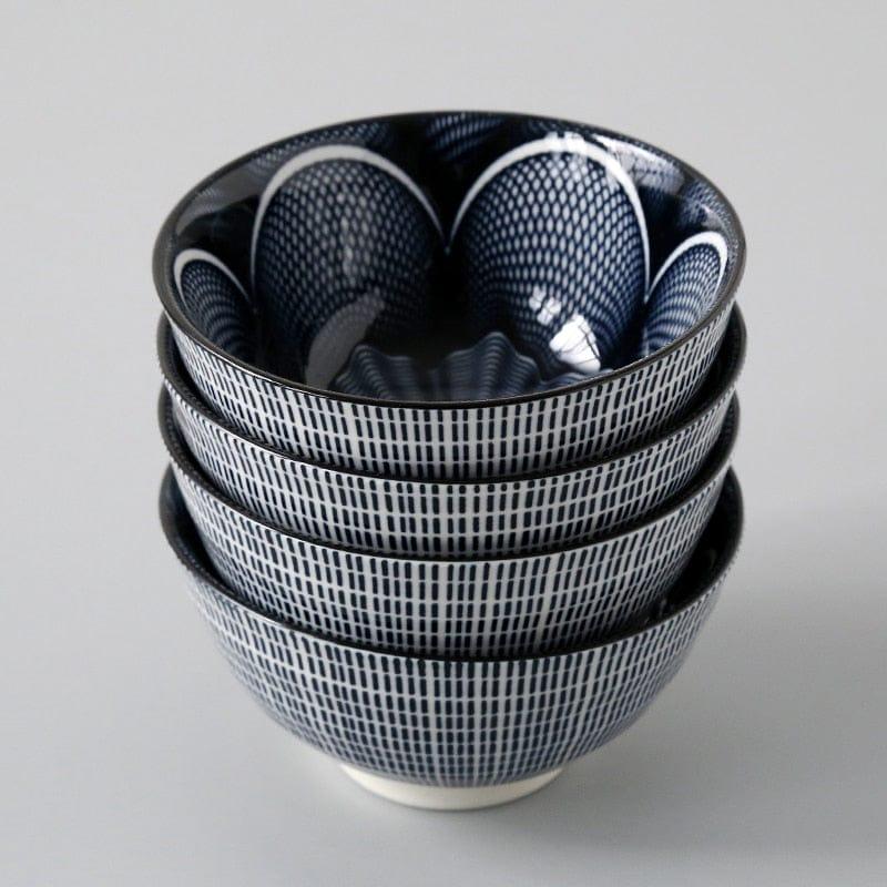 Shop 0 18 / 4.5 inch 4 Pcs/Set 4.5 Inch Rice Bowl, Ceramic Tableware, Thread, Underglaze Color, Support Oven And Dishwasher CZY-BS1001 Mademoiselle Home Decor