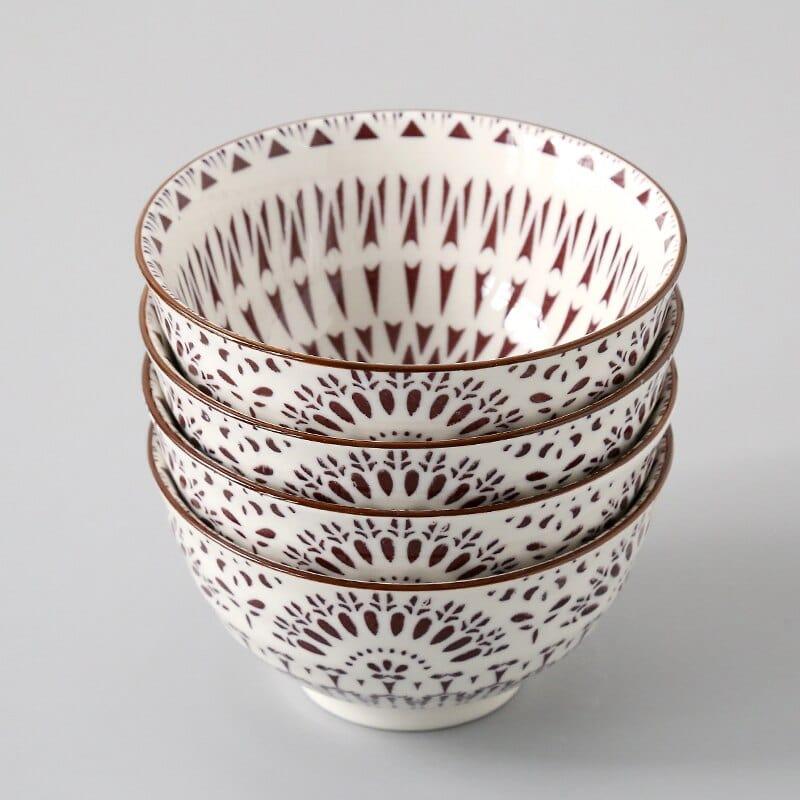 Shop 0 6 / 4.5 inch 4 Pcs/Set 4.5 Inch Rice Bowl, Ceramic Tableware, Thread, Underglaze Color, Support Oven And Dishwasher CZY-BS1001 Mademoiselle Home Decor