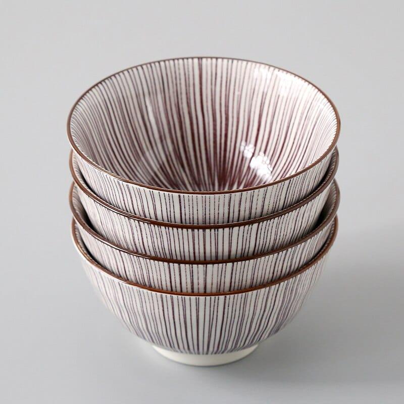 Shop 0 16 / 4.5 inch 4 Pcs/Set 4.5 Inch Rice Bowl, Ceramic Tableware, Thread, Underglaze Color, Support Oven And Dishwasher CZY-BS1001 Mademoiselle Home Decor