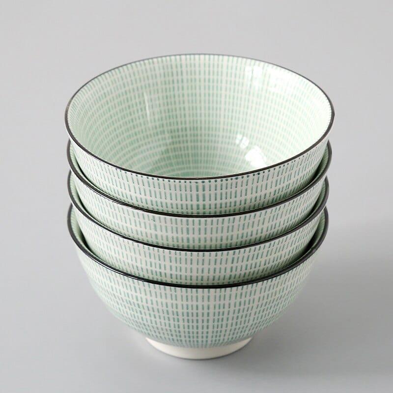 Shop 0 14 / 4.5 inch 4 Pcs/Set 4.5 Inch Rice Bowl, Ceramic Tableware, Thread, Underglaze Color, Support Oven And Dishwasher CZY-BS1001 Mademoiselle Home Decor