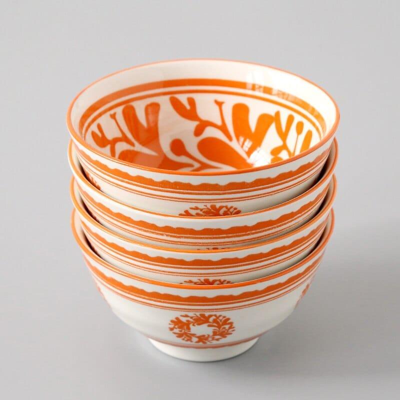 Shop 0 4 / 4.5 inch 4 Pcs/Set 4.5 Inch Rice Bowl, Ceramic Tableware, Thread, Underglaze Color, Support Oven And Dishwasher CZY-BS1001 Mademoiselle Home Decor