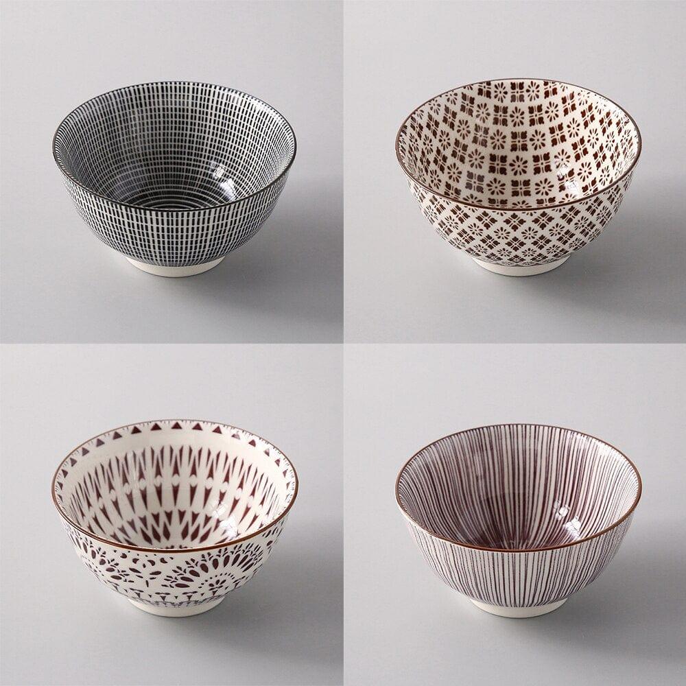 Shop 0 19 / 4.5 inch 4 Pcs/Set 4.5 Inch Rice Bowl, Ceramic Tableware, Thread, Underglaze Color, Support Oven And Dishwasher CZY-BS1001 Mademoiselle Home Decor