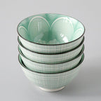 Shop 0 17 / 4.5 inch 4 Pcs/Set 4.5 Inch Rice Bowl, Ceramic Tableware, Thread, Underglaze Color, Support Oven And Dishwasher CZY-BS1001 Mademoiselle Home Decor