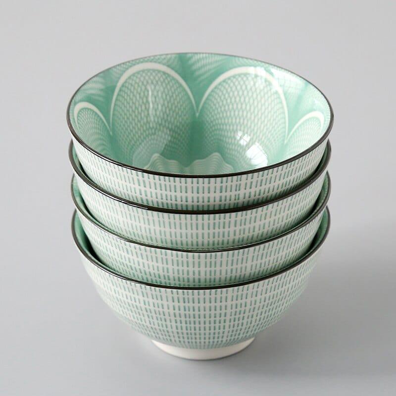 Shop 0 17 / 4.5 inch 4 Pcs/Set 4.5 Inch Rice Bowl, Ceramic Tableware, Thread, Underglaze Color, Support Oven And Dishwasher CZY-BS1001 Mademoiselle Home Decor