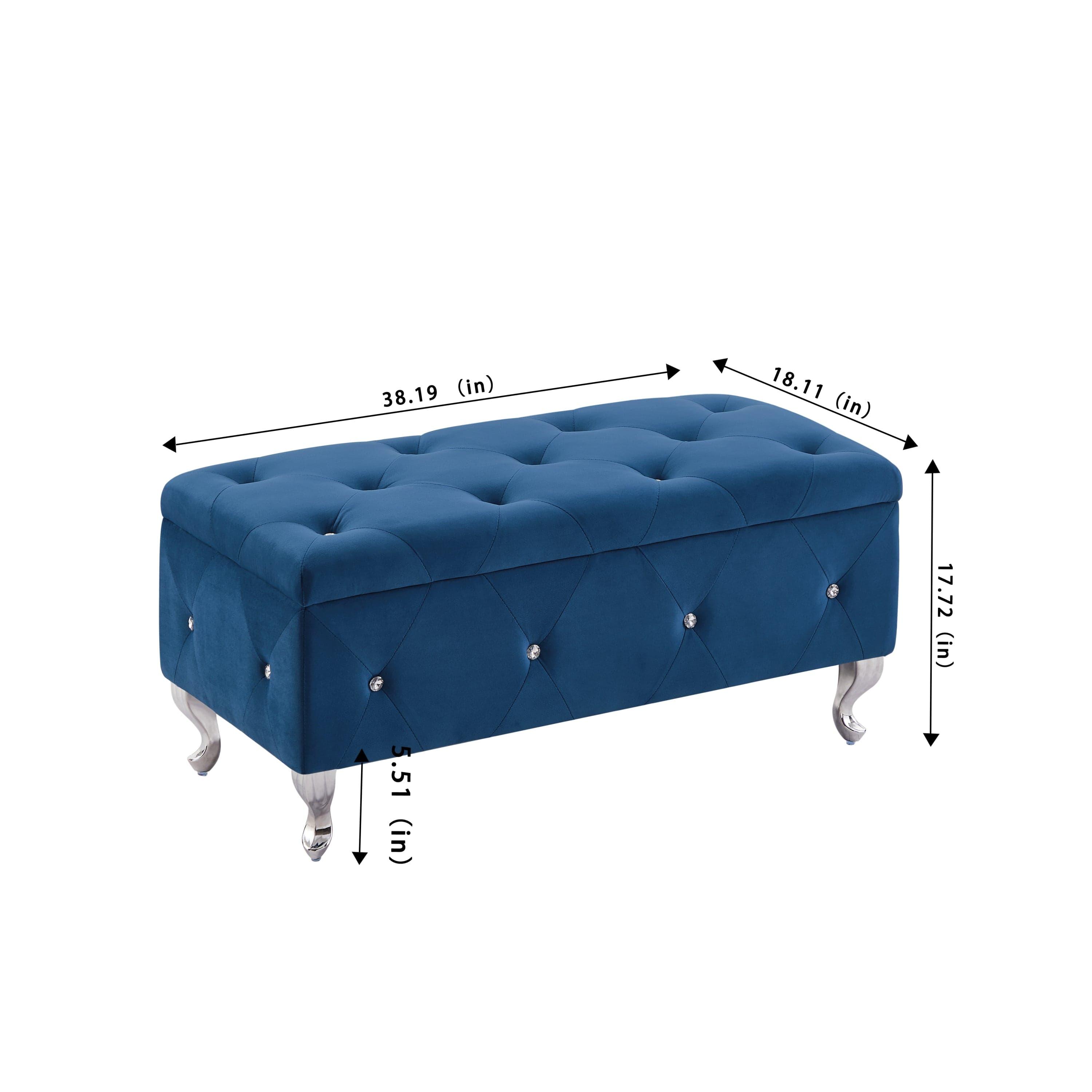 Shop Storage Bench, Flip Top Entryway Bench Seat with Safety Hinge, Storage Chest with Padded Seat, Bed End Stool for Hallway Living Room Bedroom, Supports 250 lb,Blue Velet Mademoiselle Home Decor