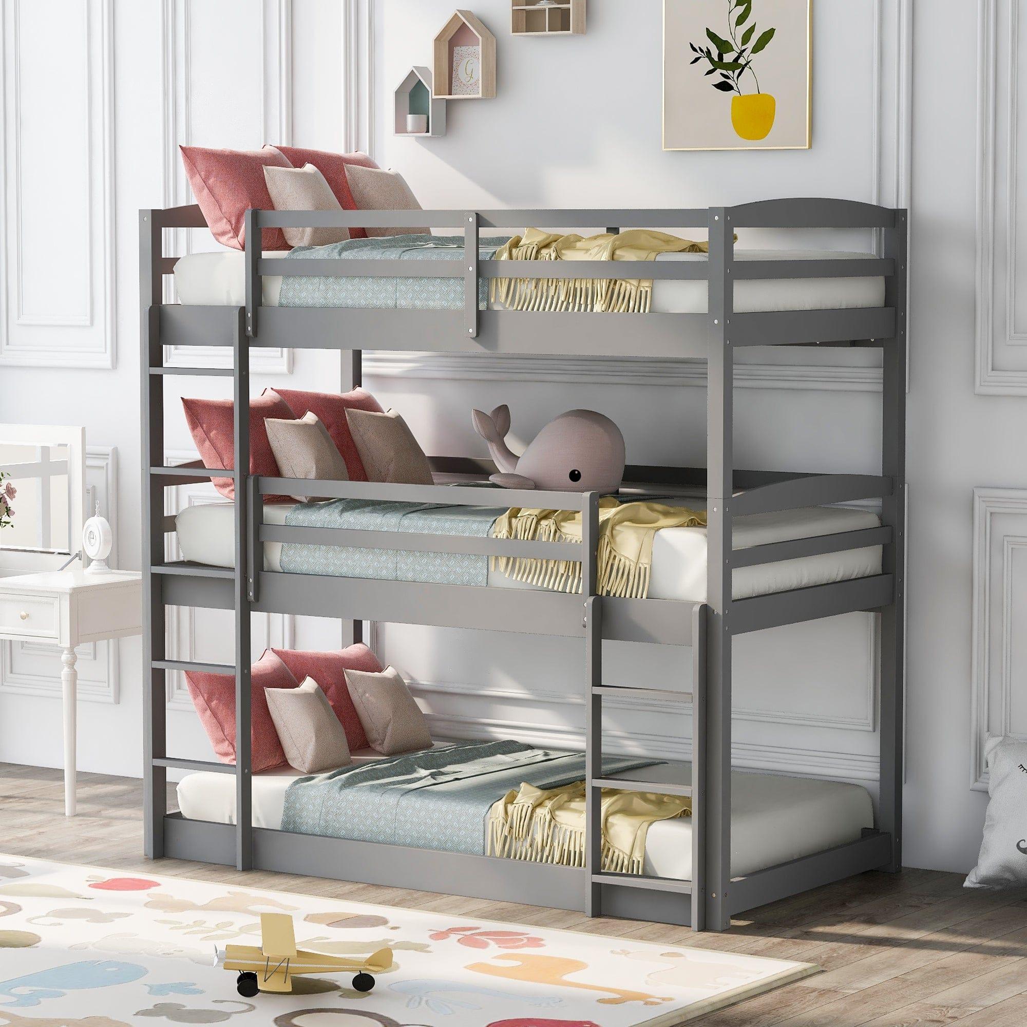 Shop Twin over Twin over Twin Triple Bunk Bed,Gray Mademoiselle Home Decor