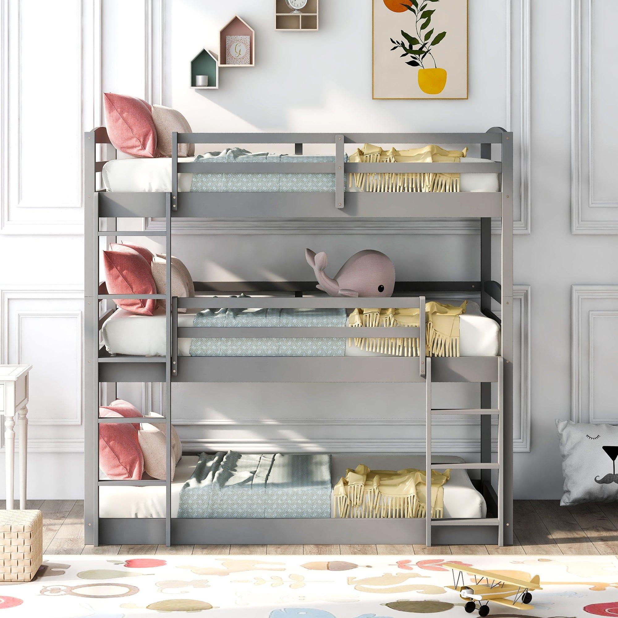Shop Twin over Twin over Twin Triple Bunk Bed,Gray Mademoiselle Home Decor