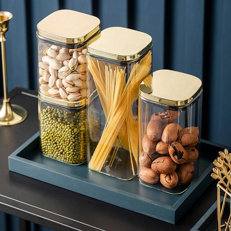 Shop 0 Kitchen Glass Sealed Cans Grain Storage Box Snack Food Storage Jar Storage Jar with Lid Household Delicate and Transparent Mademoiselle Home Decor