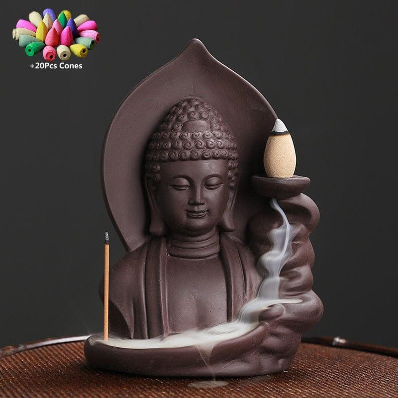Shop 0 Burner With 20Cones Auspicious Clouds Buddha Purple Clay Backflow Incense Burner Incense Stick Holder Home Office Tea House Decorate Mademoiselle Home Decor