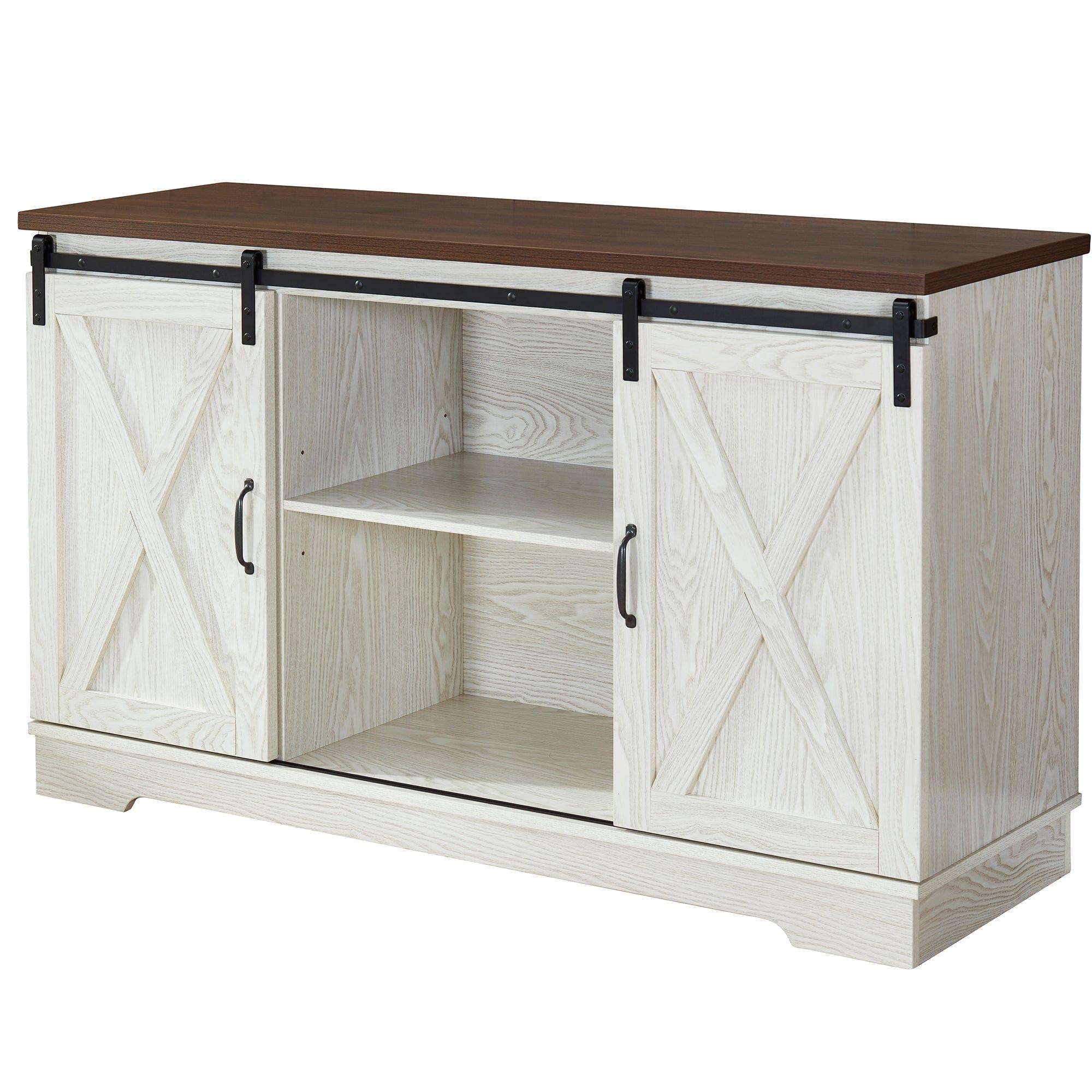Shop Buffet Sideboard/TV Stand / Storage Cabinet with 2 Sliding Barn Doors, Walnut+White Wash Mademoiselle Home Decor