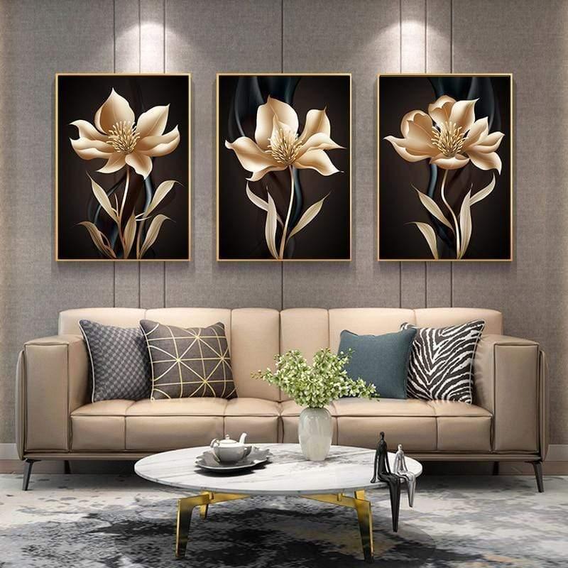 Shop 0 Golden Black Flower Poster Light Luxury Abstract Wall Art Canvas Print Modern Painting Wall Pictures for Living Room Home Decor Mademoiselle Home Decor