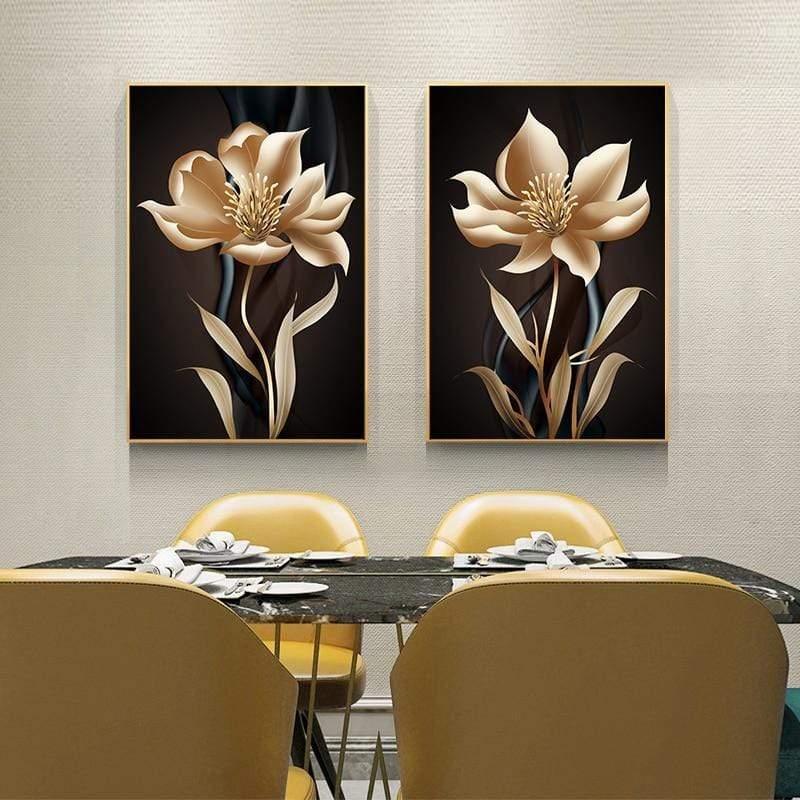 Shop 0 Golden Black Flower Poster Light Luxury Abstract Wall Art Canvas Print Modern Painting Wall Pictures for Living Room Home Decor Mademoiselle Home Decor