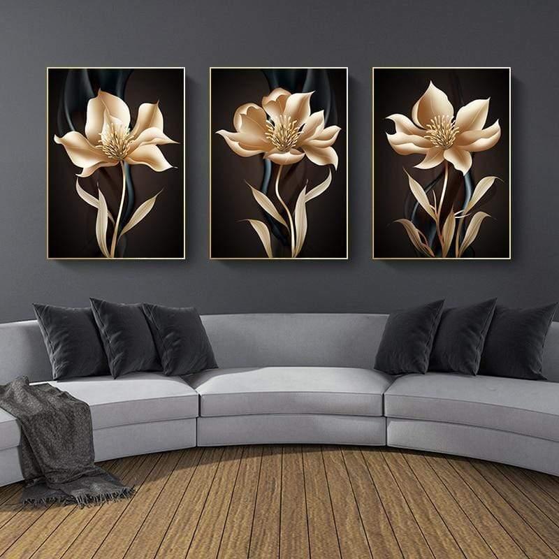 Shop 0 Golden Black Flower Poster Light Luxury Abstract Wall Art Canvas Print Modern Painting Wall Pictures for Living Room Home Decor Mademoiselle Home Decor