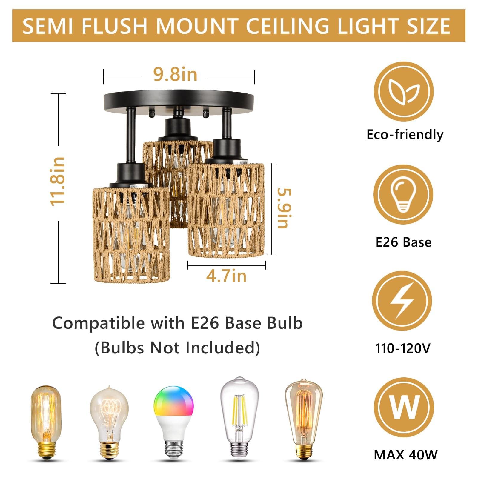 Shop 3-Lights Boho Flush Mount Light Mademoiselle Home Decor