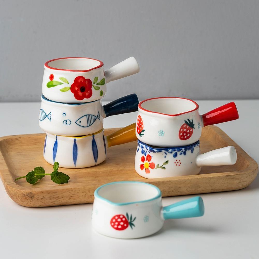 Shop 0 Ceramic Mini Milk Cup With Handle Japanese Milk frothing Jugs Coffee Sugar Milk Pot Strawberry Floral Pattern Kitchen Cookware Mademoiselle Home Decor