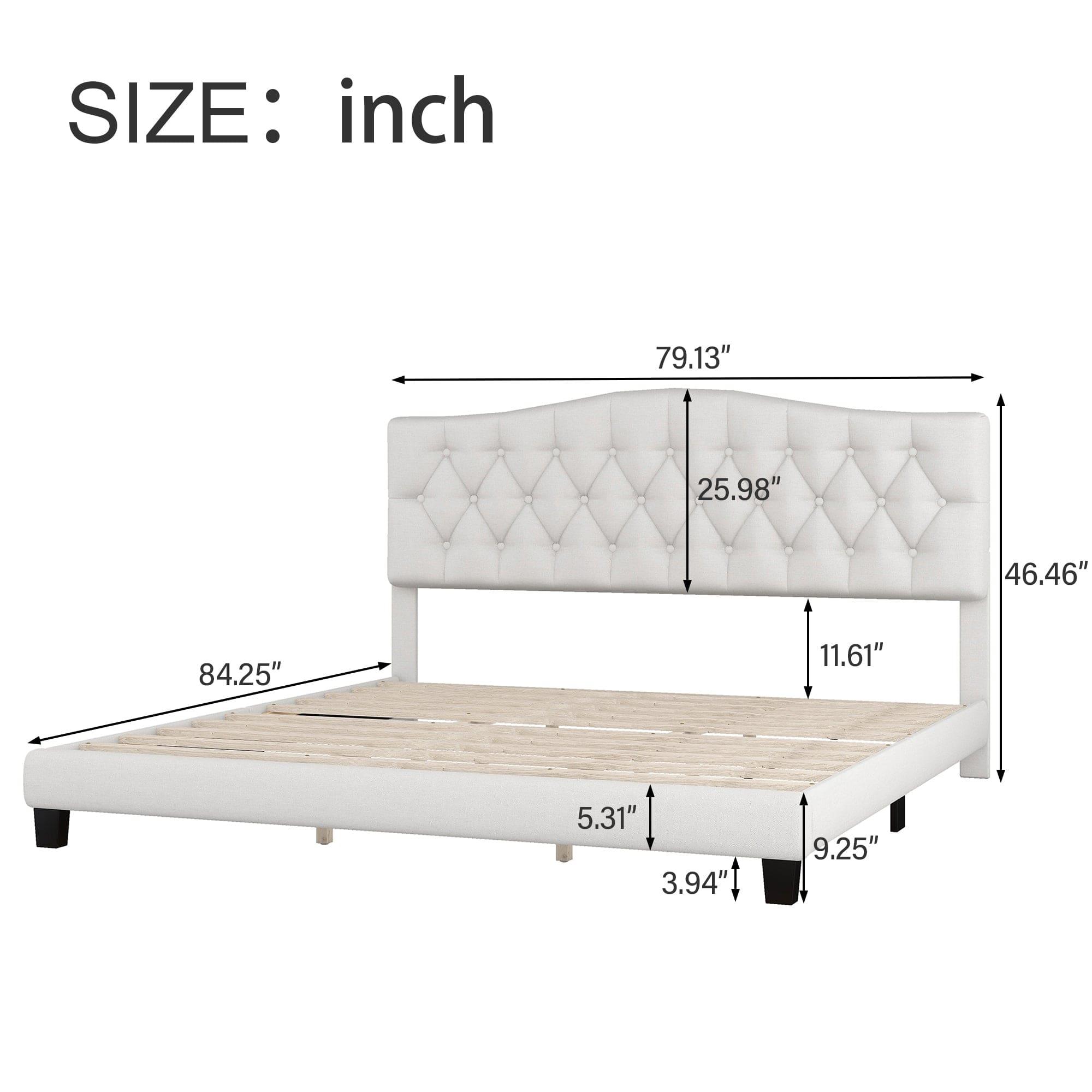 Shop Upholstered Platform Bed with Saddle Curved Headboard and Diamond Tufted Details, King, Beige Mademoiselle Home Decor