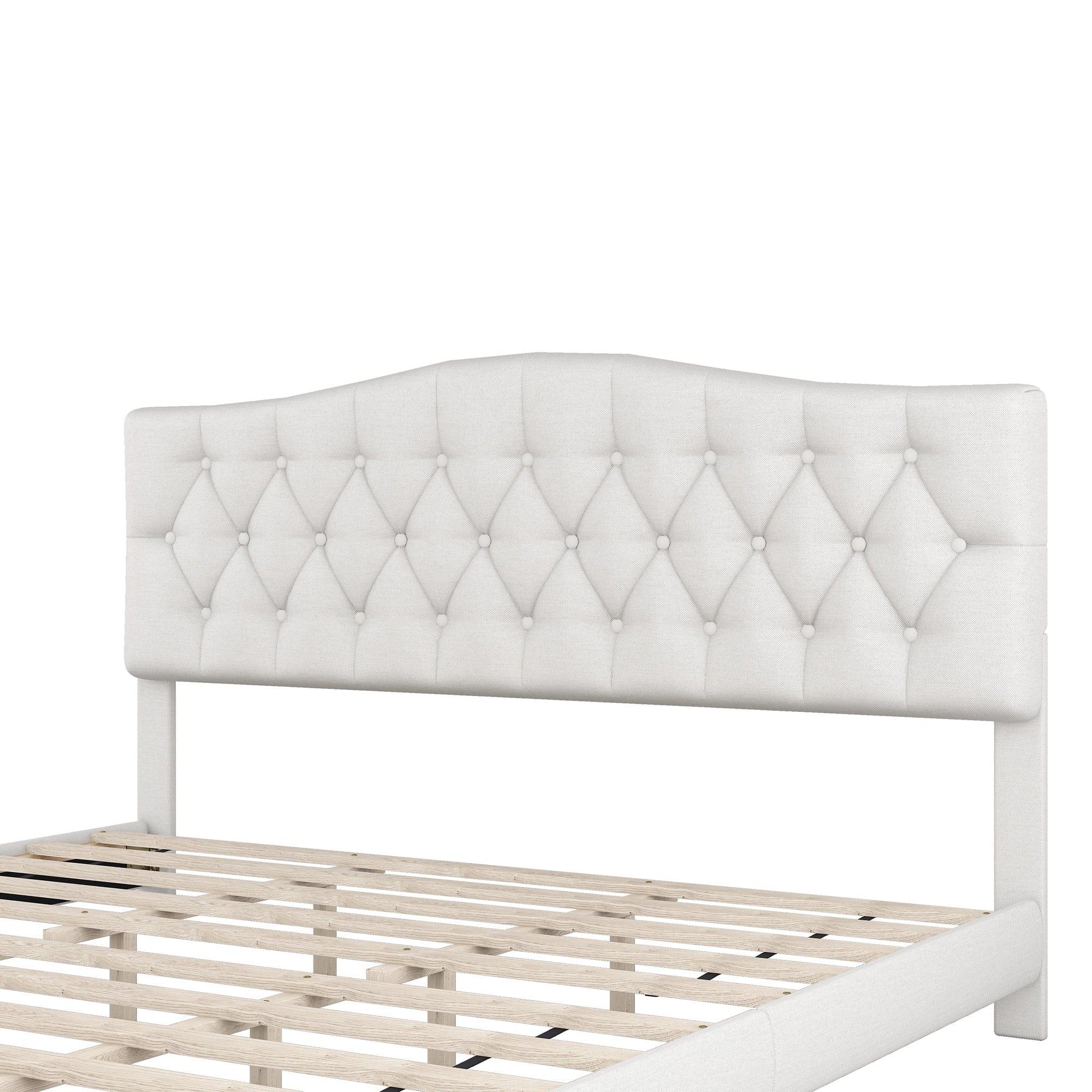 Shop Upholstered Platform Bed with Saddle Curved Headboard and Diamond Tufted Details, King, Beige Mademoiselle Home Decor
