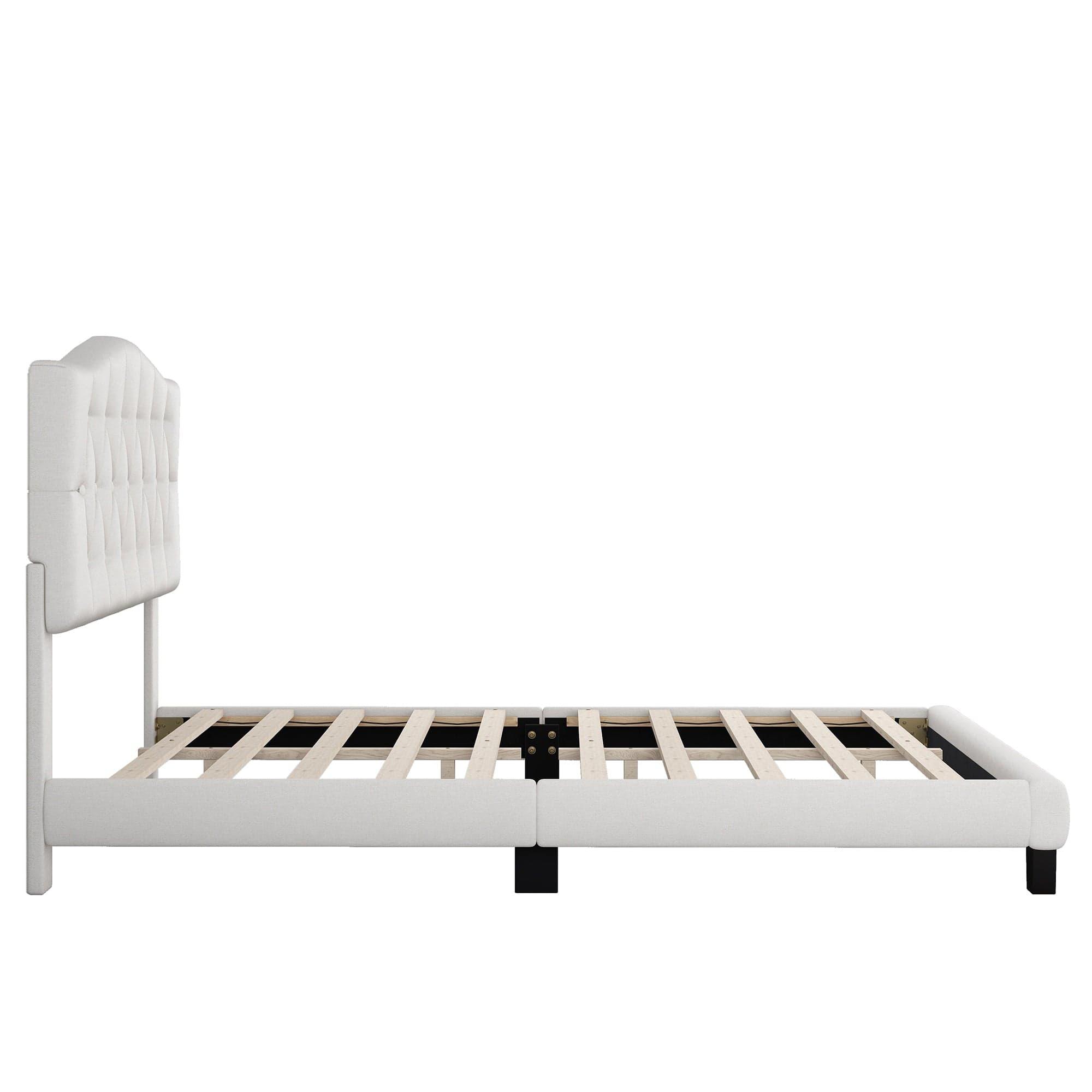 Shop Upholstered Platform Bed with Saddle Curved Headboard and Diamond Tufted Details, King, Beige Mademoiselle Home Decor